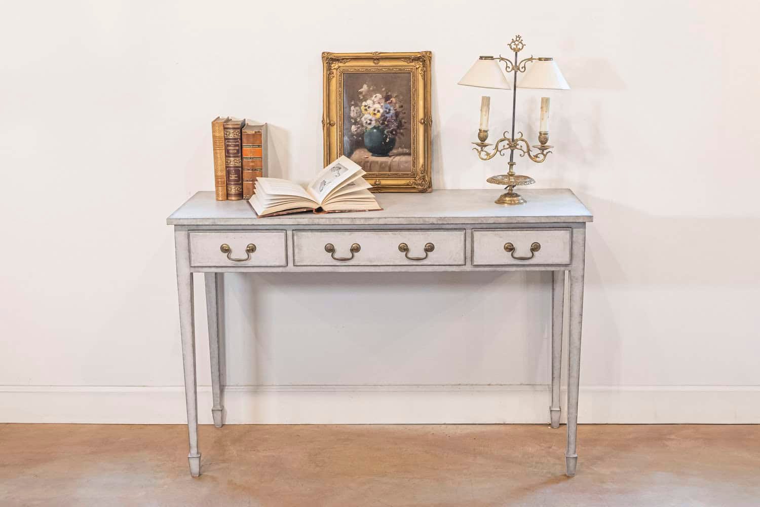 Swedish 1890s Painted Wood Console Table with Three Drawers and Tapered Legs - JAA