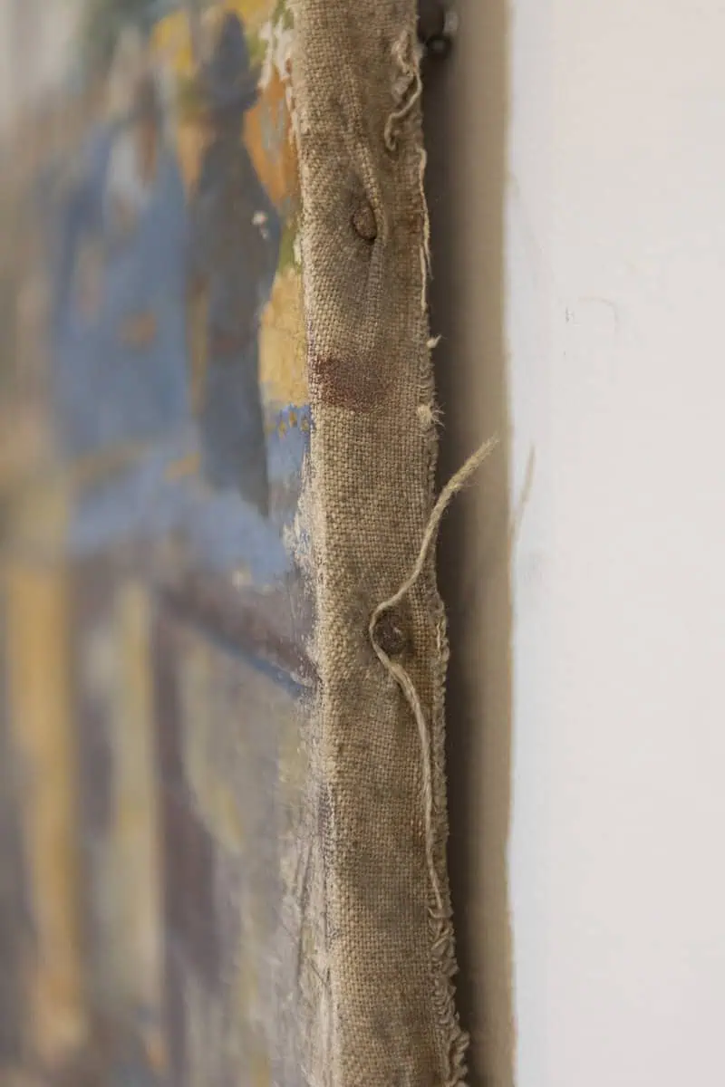 French 1890s Oil Provençal Painting of a Social Gathering in Shades of Blue - JAA