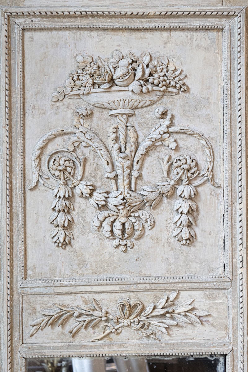 French Louis XVI Period 1790s Painted Wood Trumeau Mirror with Scrollwork Motifs - JAA