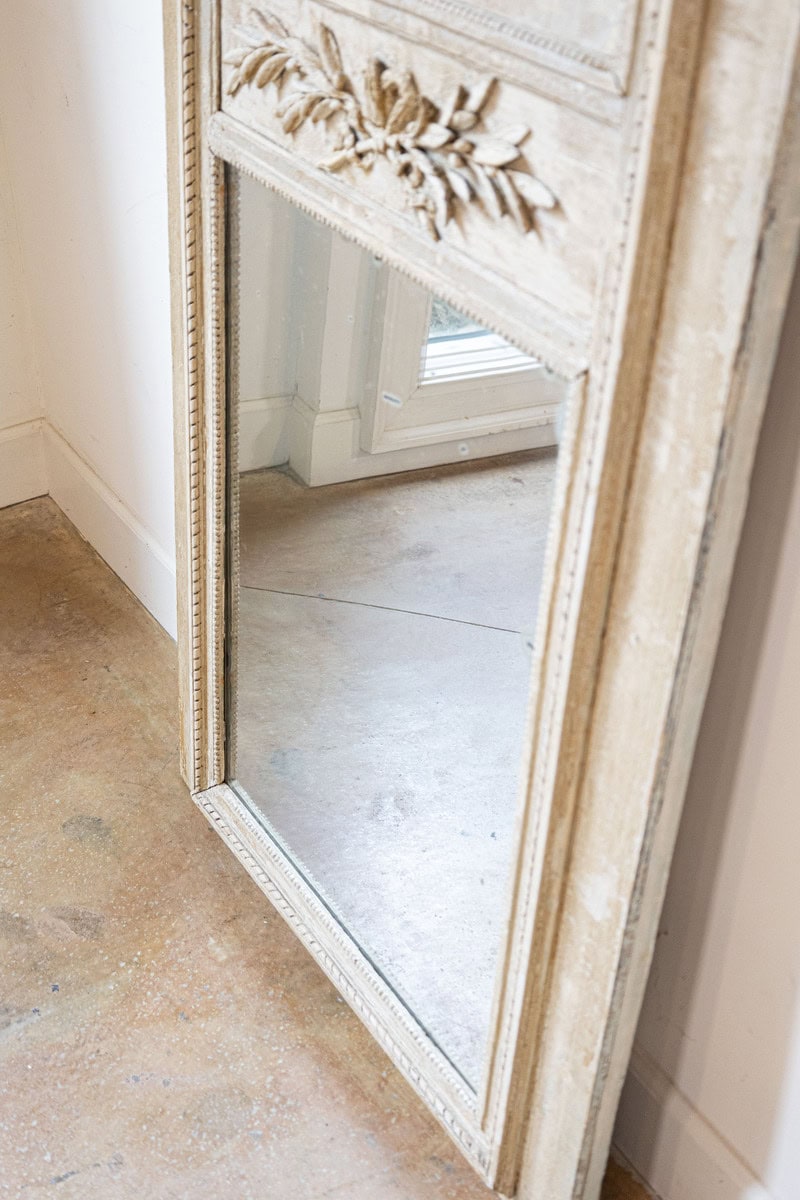 French Louis XVI Period 1790s Painted Wood Trumeau Mirror with Scrollwork Motifs - JAA