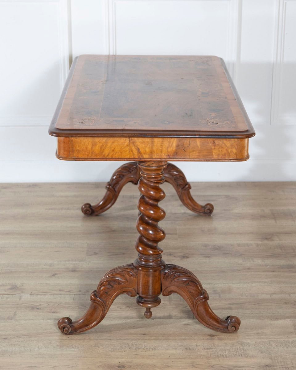 Lombardy Rectangular Table in Walnut and Precious Wood Marquetry, Italy, 19th Century - JAA