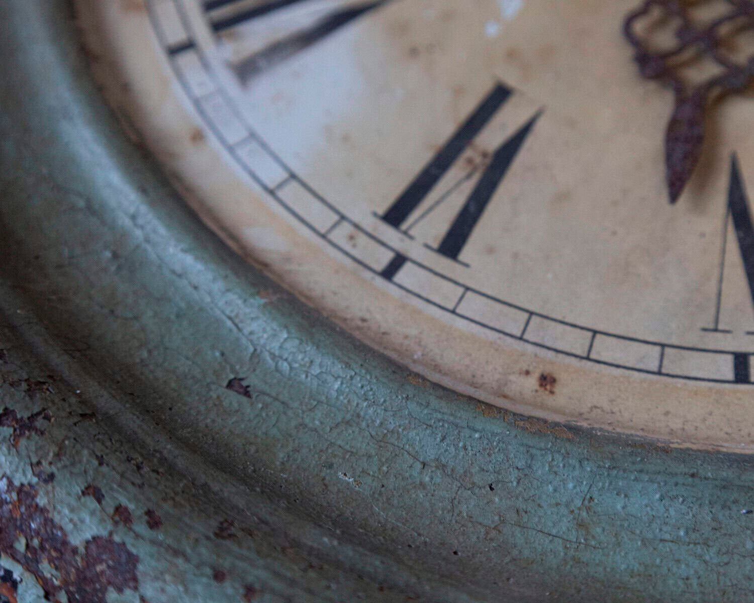 19th Century French Wall Clock with Aged Green Patina - JAA