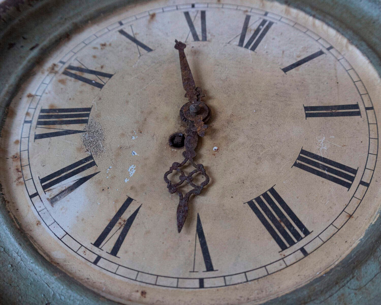 19th Century French Wall Clock with Aged Green Patina - JAA