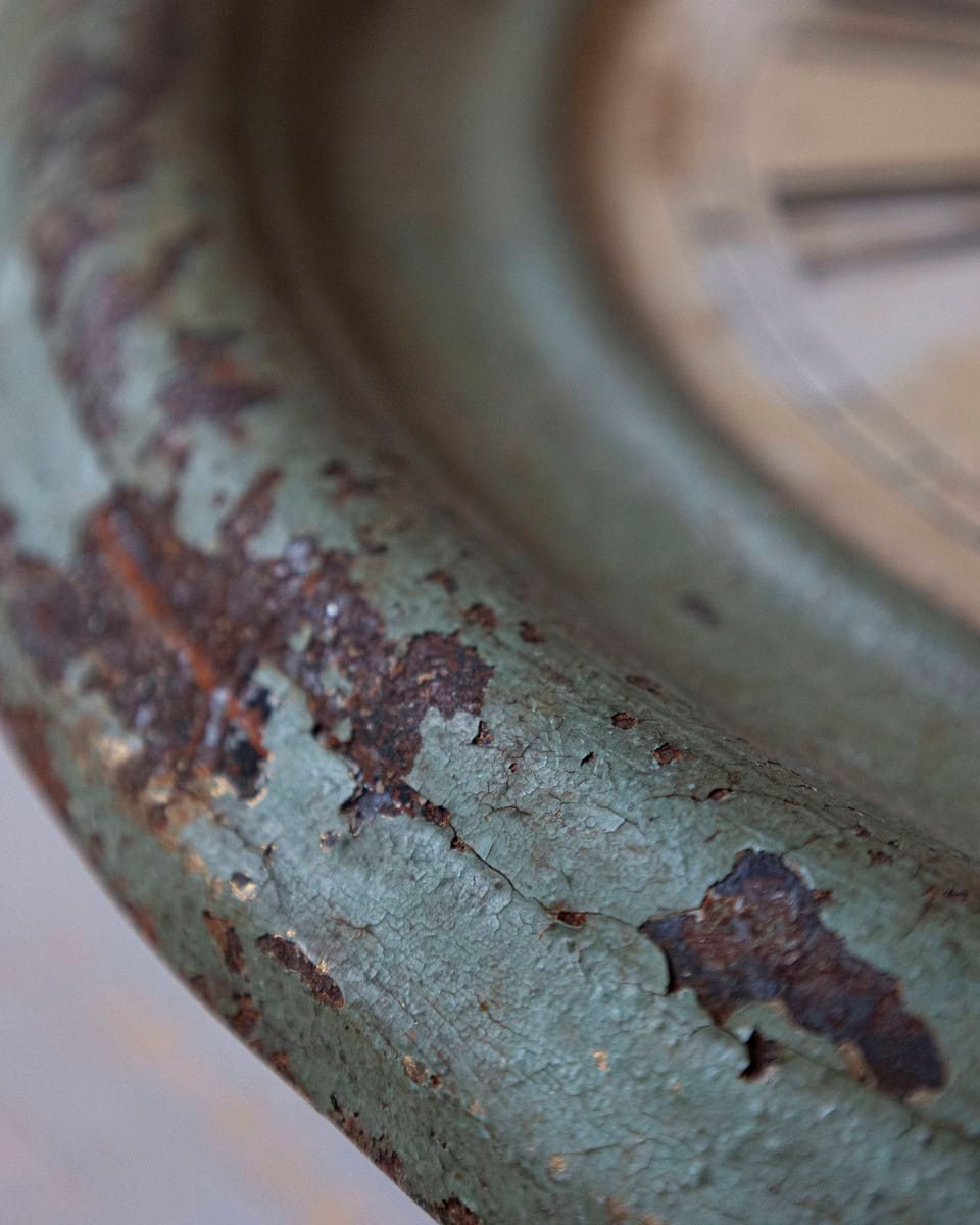 19th Century French Wall Clock with Aged Green Patina - JAA