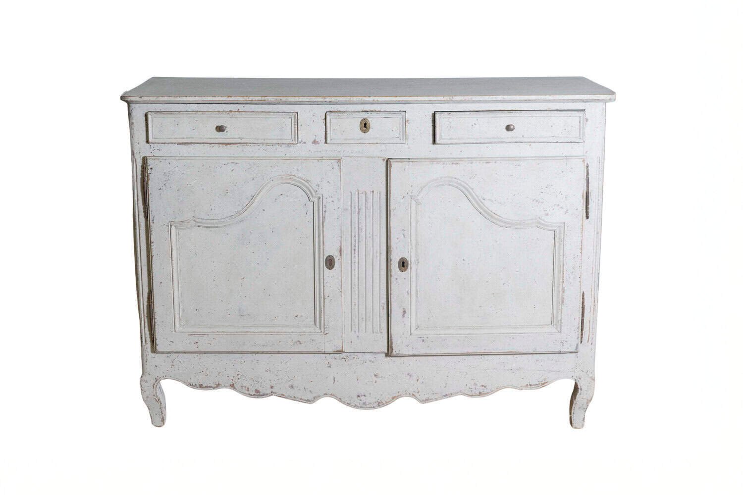 French 19th Century Painted Buffet with Drawers, Doors and Distressed Finish