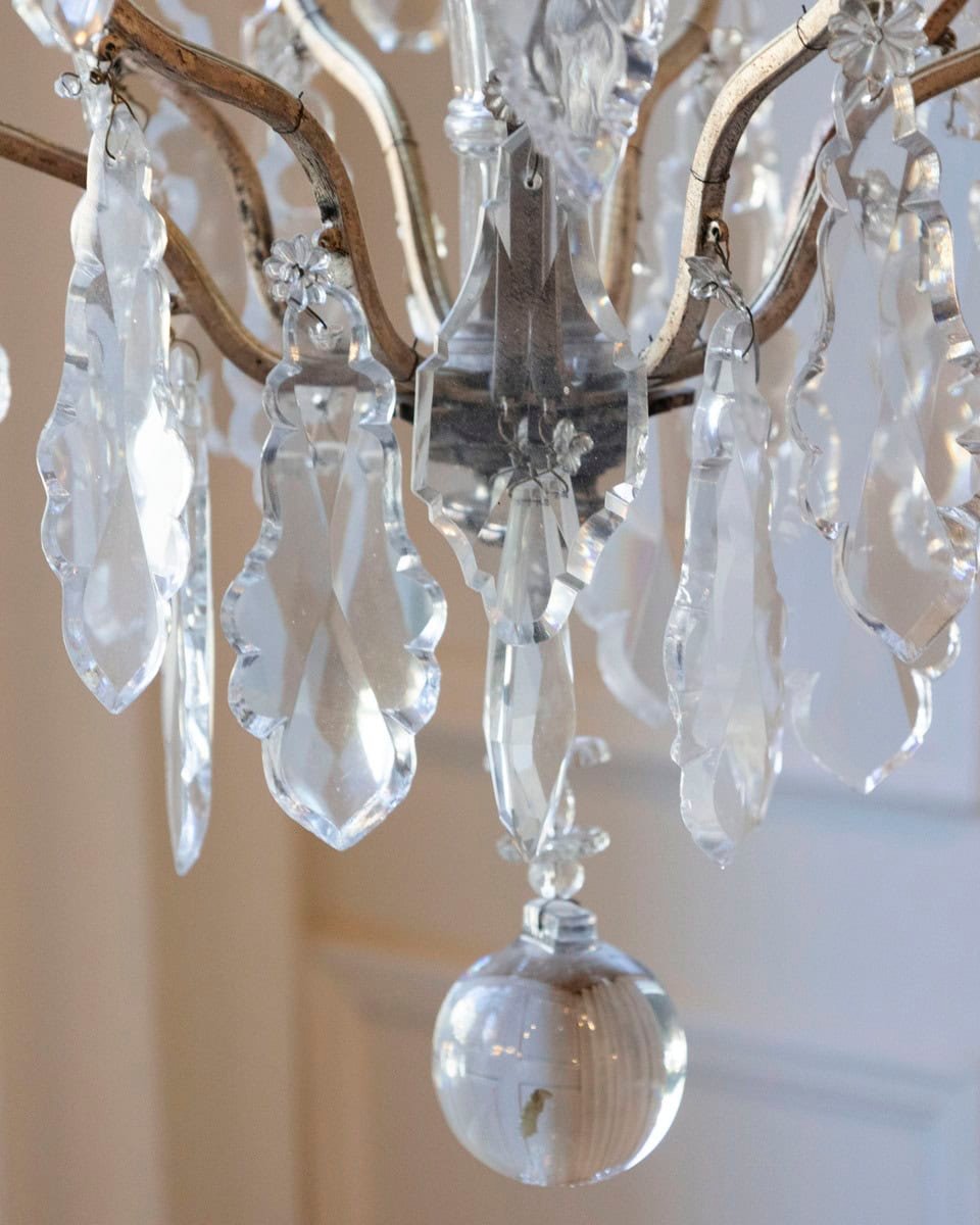 40% OFF. French 19th Century Six-Light Crystal Chandelier with Silvered Armature - JAA