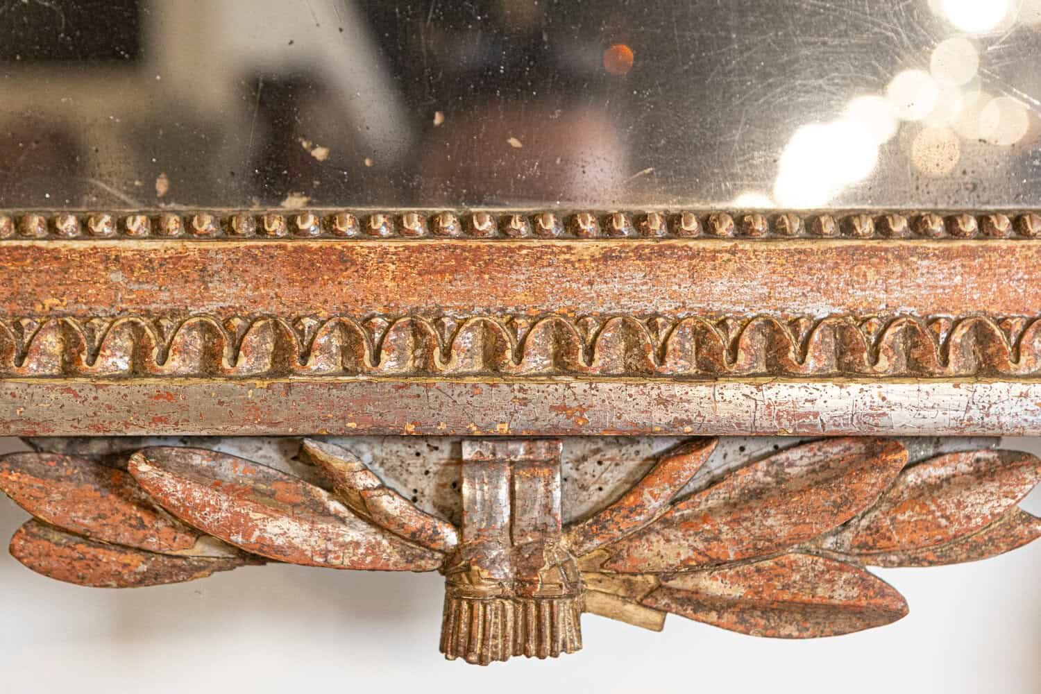 French 1790s Louis XVI Giltwood Wall Mirror with Carved Gardening Crest - JAA