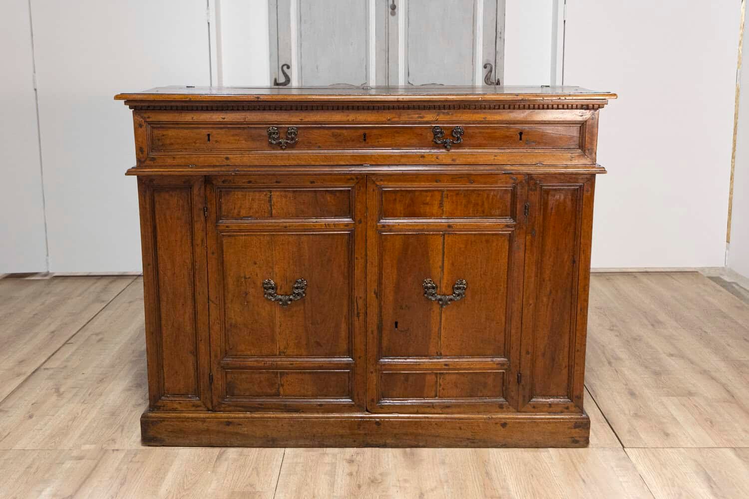 Italian 17th Century Walnut Buffet with Drop Front, Hidden Drawers and Two Doors - JAA