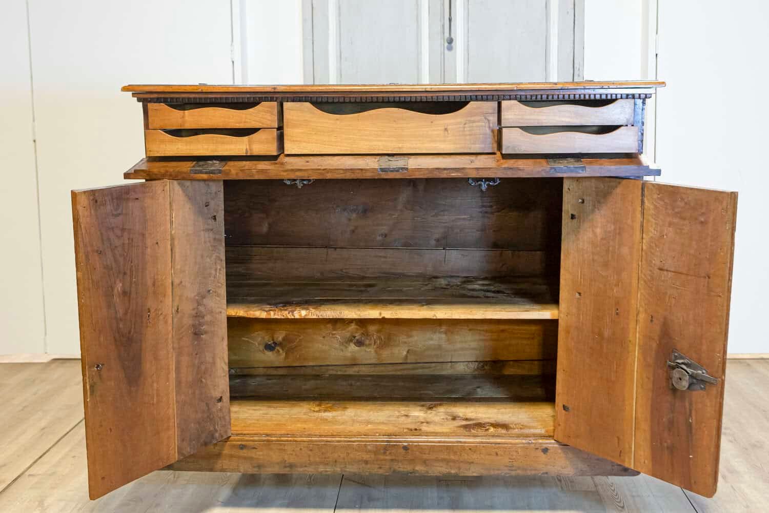 Italian 17th Century Walnut Buffet with Drop Front, Hidden Drawers and Two Doors - JAA