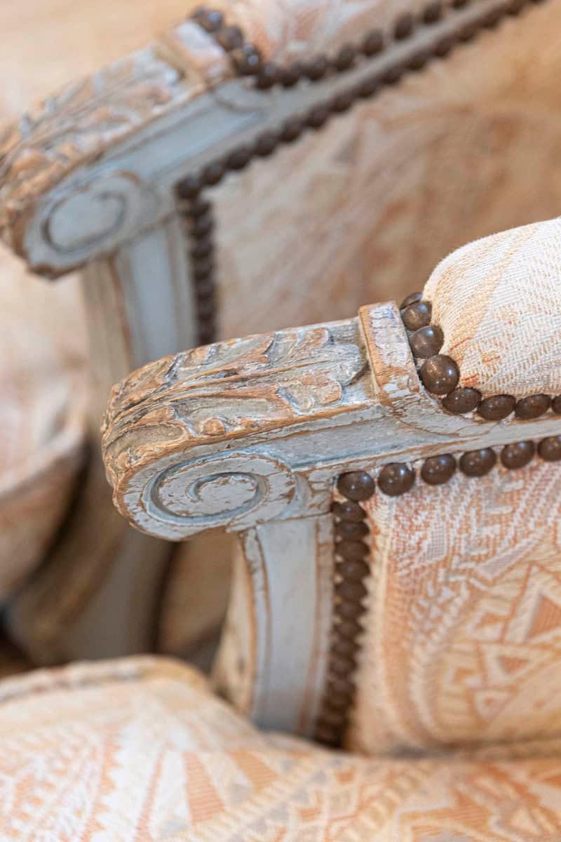 Pair of French Louis XVI Style Painted and Carved Wooden Bergères à Oreilles - JAA