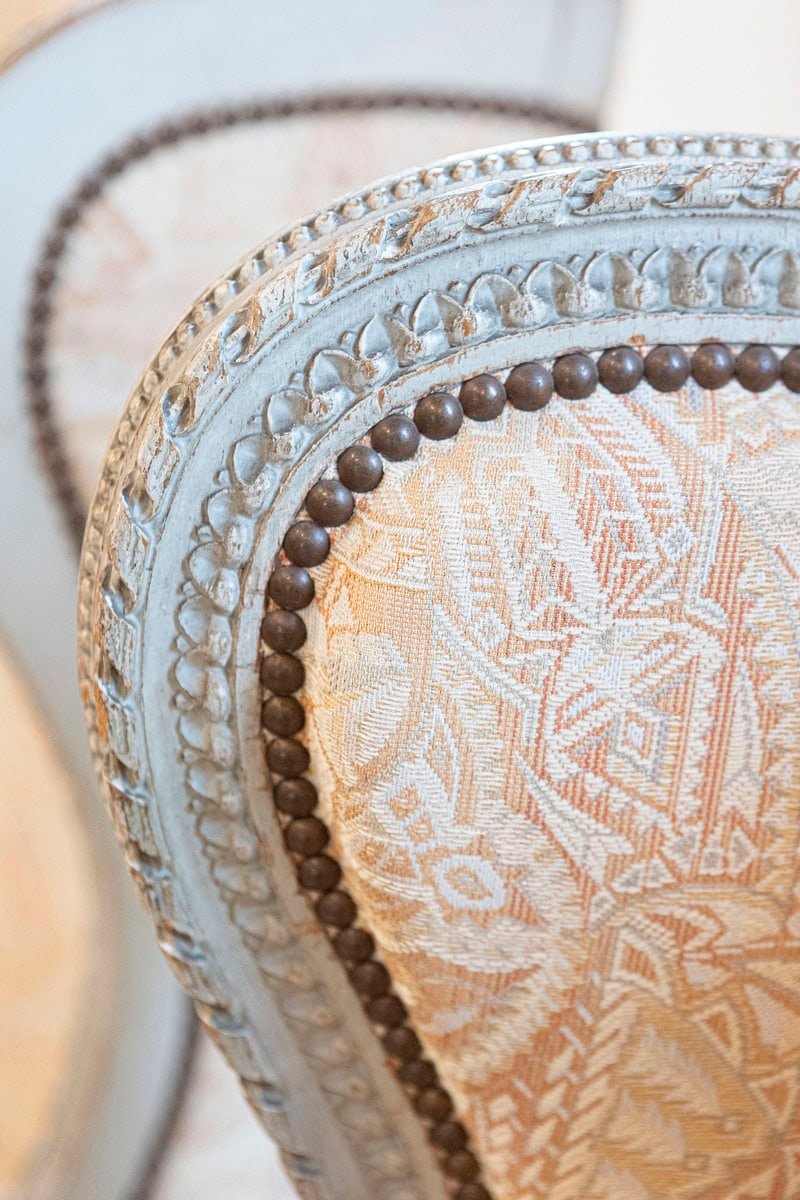 Pair of French Louis XVI Style Painted and Carved Wooden Bergères à Oreilles - JAA