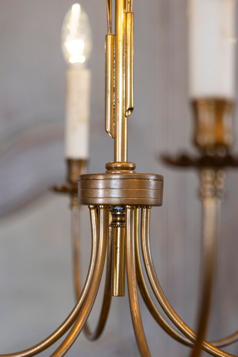 French Gilt Metal Maison Charles Inspired Six-Light Chandelier with Swoop Arms - JAA