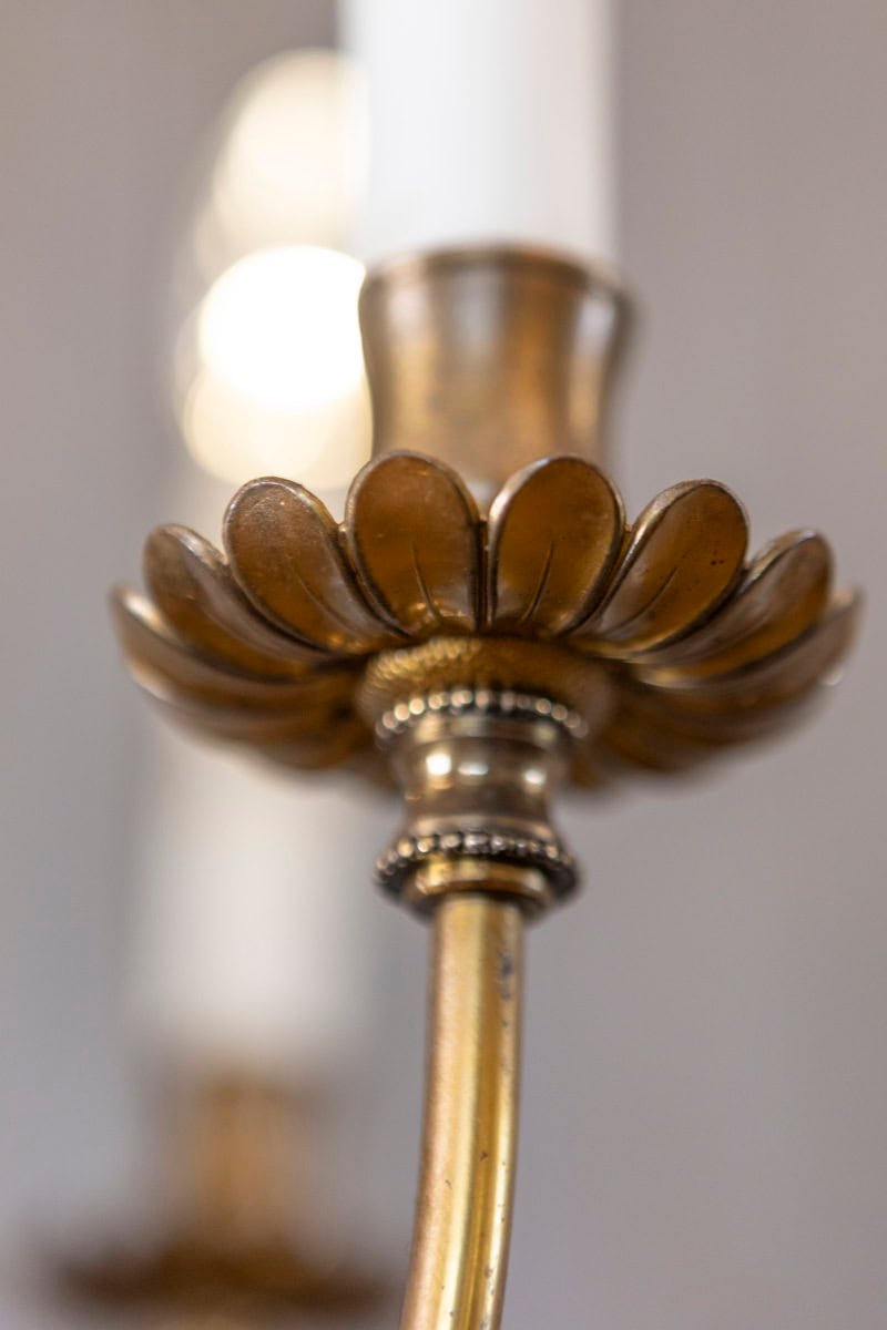 French Gilt Metal Maison Charles Inspired Six-Light Chandelier with Swoop Arms - JAA