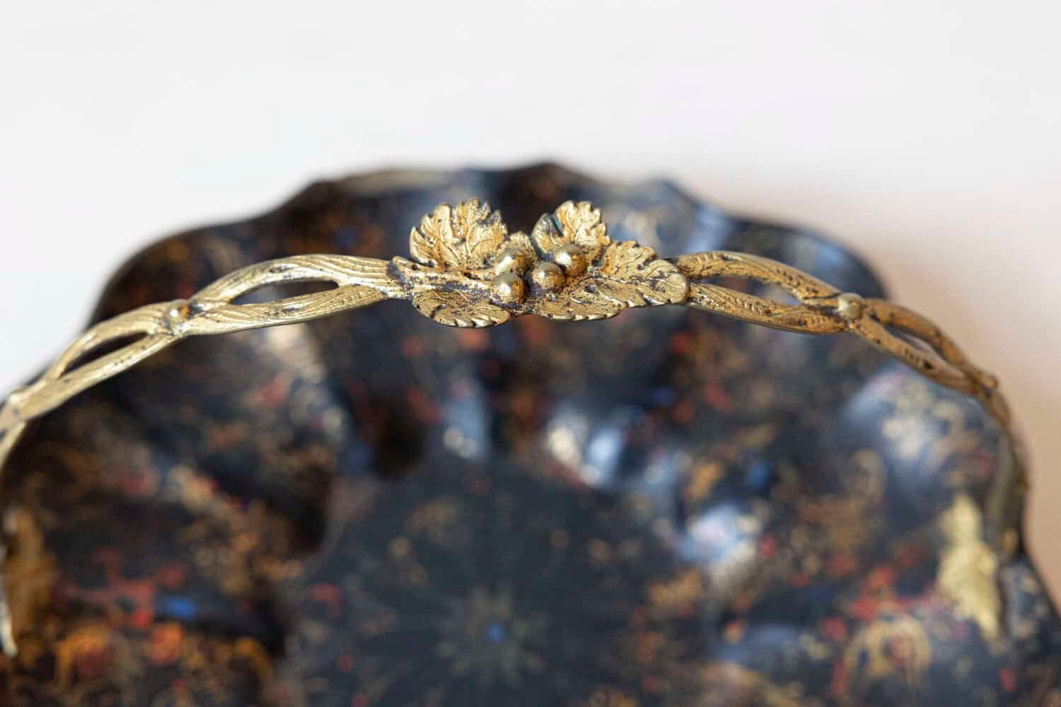 19th-Century French Toleware Basket with Gilded Floral Handle - JAA