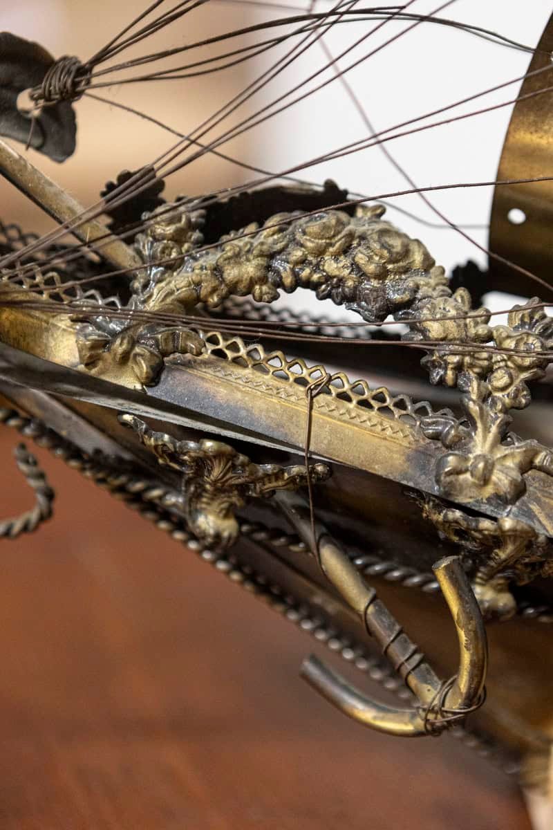 Venetian Brass Four-Masted Model Ship with Detailed Décor, Mounted on Base - JAA