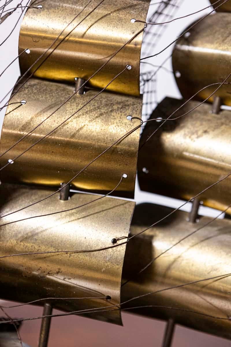 Venetian Brass Four-Masted Model Ship with Detailed Décor, Mounted on Base - JAA