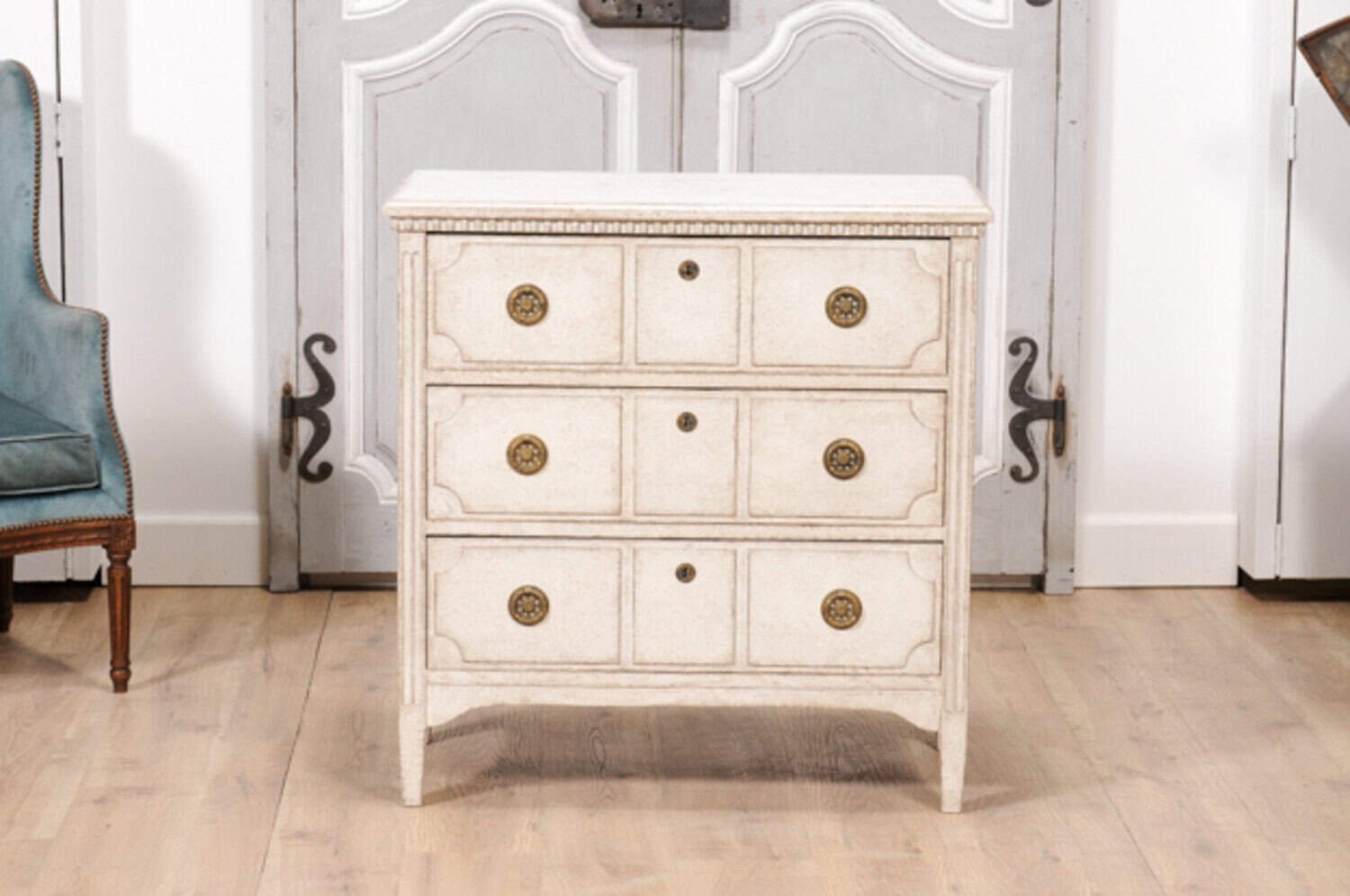 19th Century Scandinavian Three-Drawer Chest with Carved Motifs - JAA