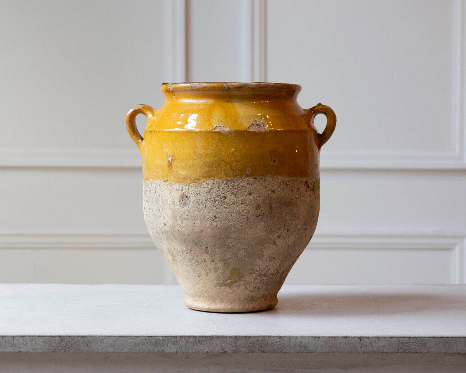 19th Century French Glazed Terracotta Jug with Ochre Yellow Glaze - JAA