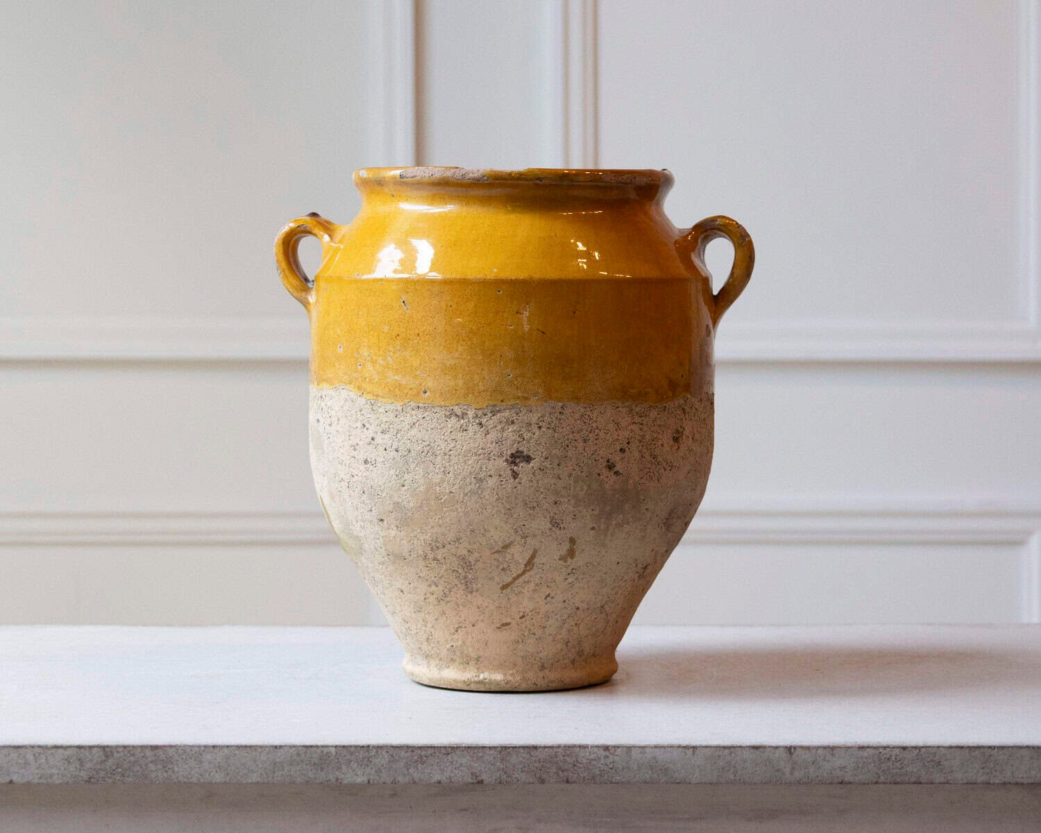 19th Century French Glazed Terracotta Jug with Ochre Yellow Glaze - JAA
