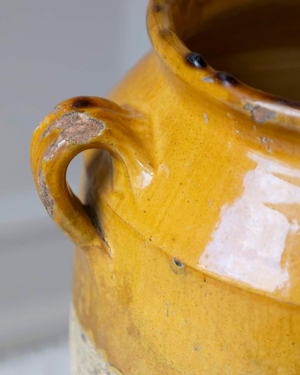 19th Century French Glazed Terracotta Jug with Ochre Yellow Glaze - JAA