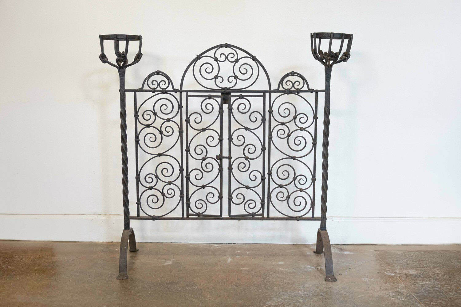 French Wrought Iron Freestanding Firescreen with Warming Holders, circa 1880 - JAA