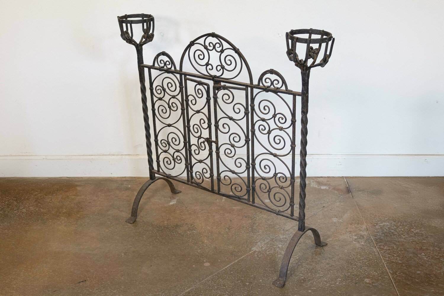 French Wrought Iron Freestanding Firescreen with Warming Holders, circa 1880 - JAA
