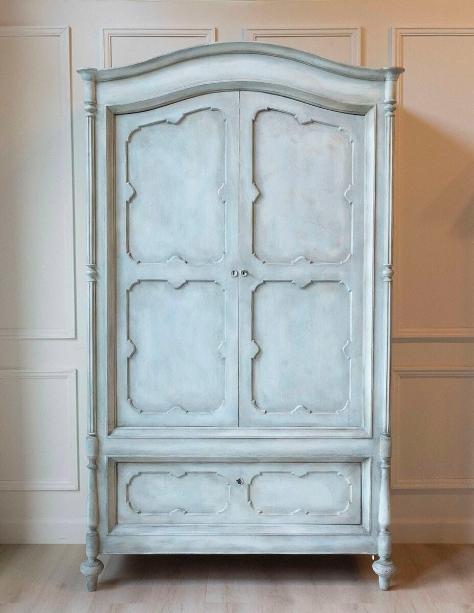 19th Century Italian Blue-Painted Cherrywood Wardrobe with Original Hardware - JAA