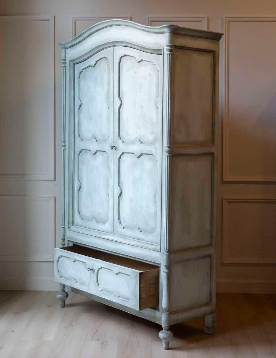 19th Century Italian Blue-Painted Cherrywood Wardrobe with Original Hardware - JAA
