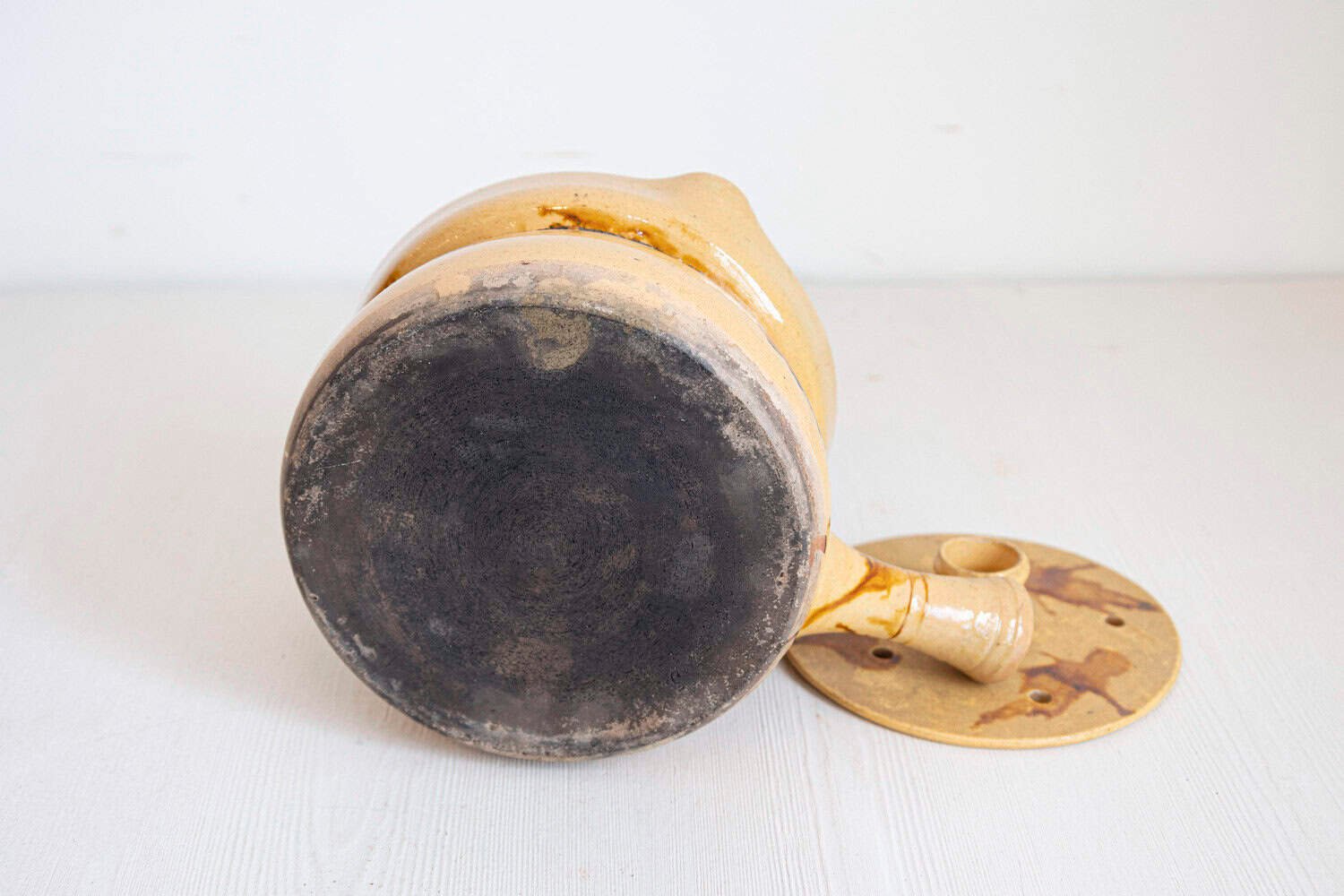 French 19th Century Yellow Glazed Pottery Steamer with Lid and Rust Accents - JAA