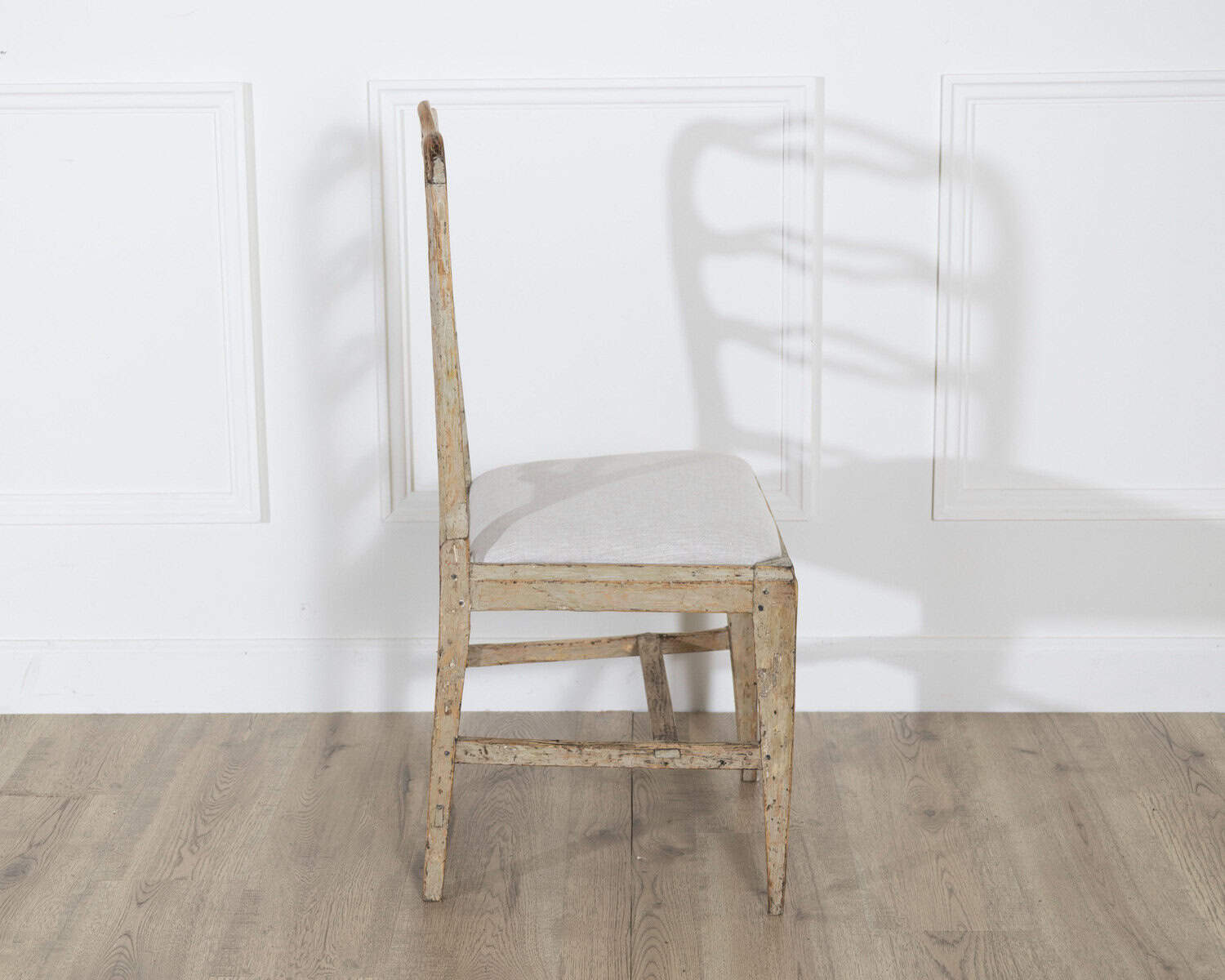 ON TRIAL - A set of four period Gustavian chairs scraped to original paint and newly covered in linen - JAA