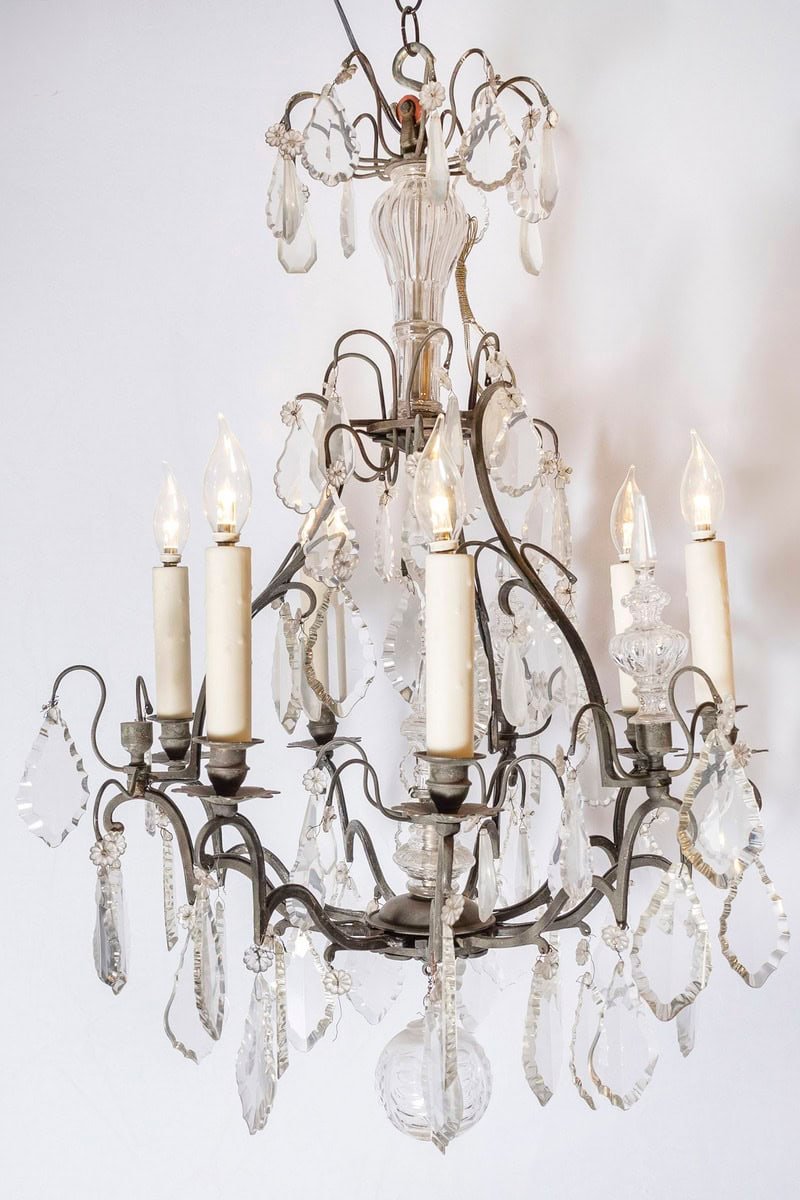 40% OFF. French 19th Century Crystal and Iron Six-Light Chandelier with Pendeloques - JAA