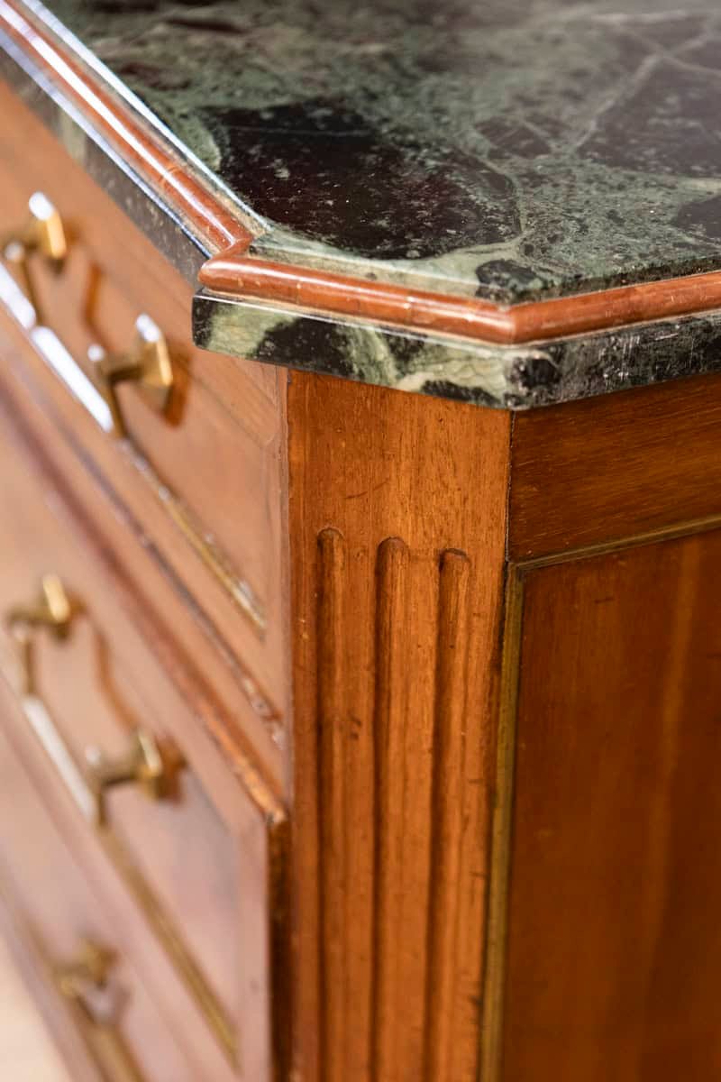 Italian Piemontese 1890s Three-Drawer Walnut Commode with Dark Green Marble Top - JAA