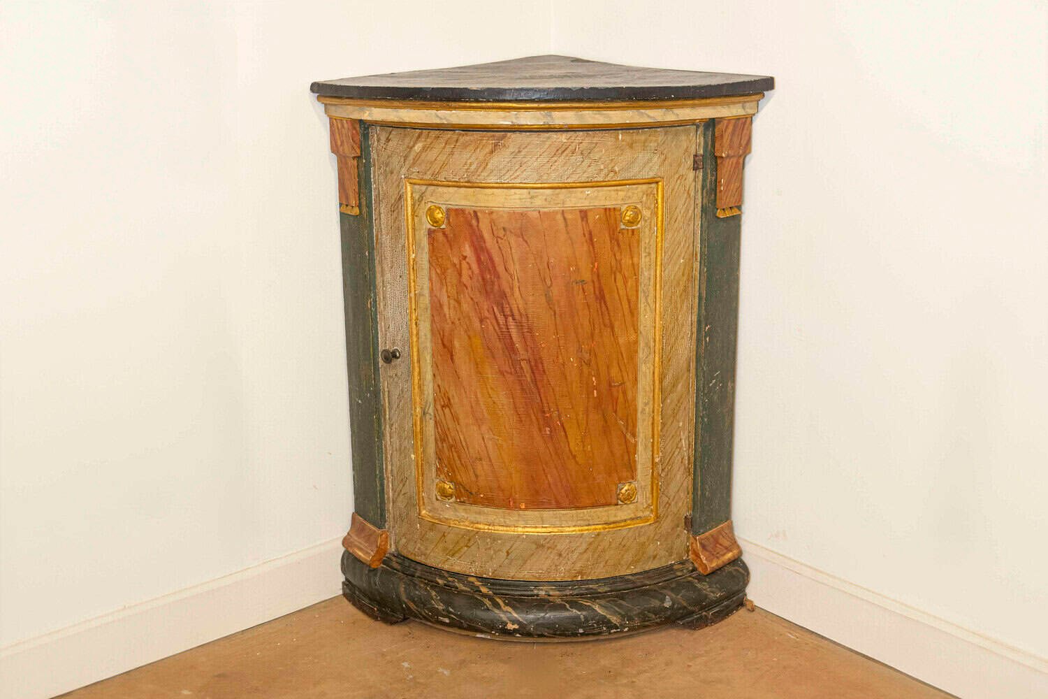 Italian Neoclassical Style 19th Century Marbleized Corner Cabinet with One Door - JAA
