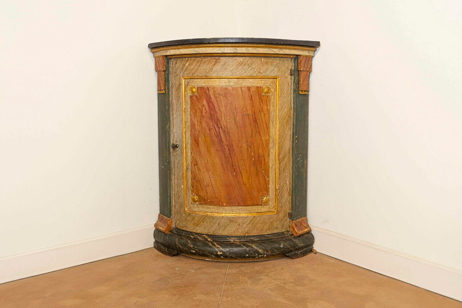 Italian Neoclassical Style 19th Century Marbleized Corner Cabinet with One Door - JAA