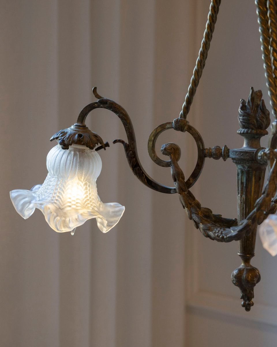 40% OFF at Checkout. French Louis XVI Style 19th Century Bronze Three-Light Chandelier with Torch - JAA