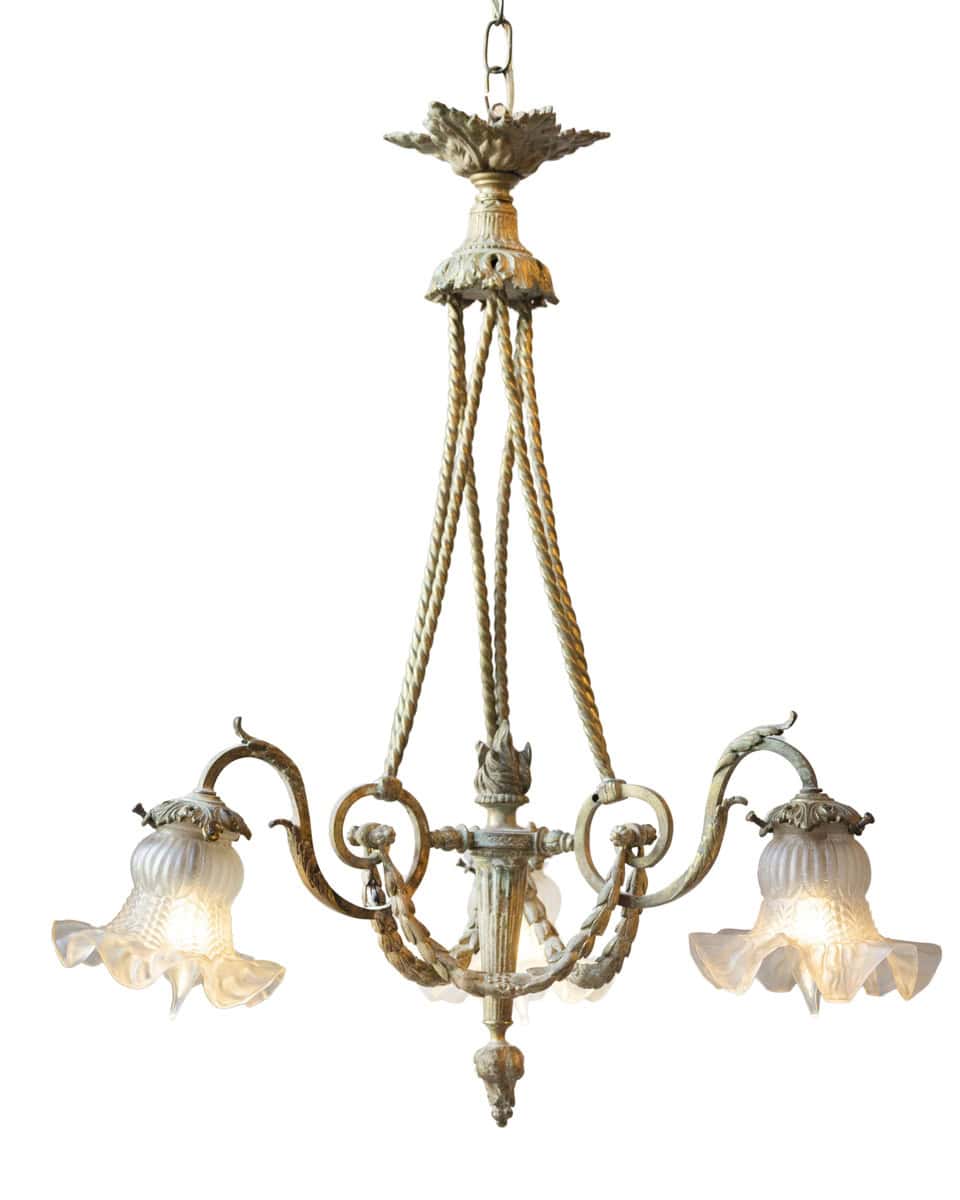 40% OFF at Checkout. French Louis XVI Style 19th Century Bronze Three-Light Chandelier with Torch