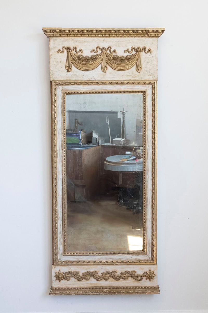Late 18th Century Swedish Gustavian Period Trumeau Mirror with Swag and Roses - JAA