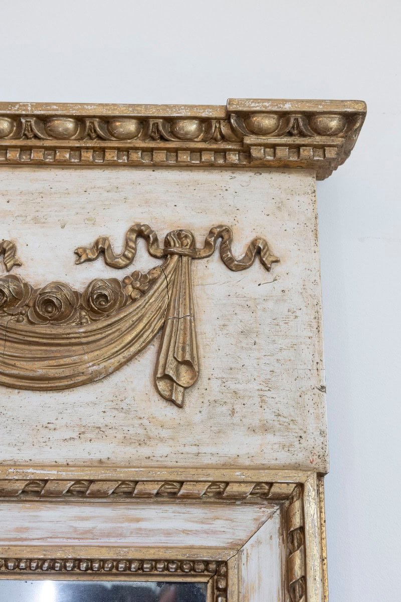 Late 18th Century Swedish Gustavian Period Trumeau Mirror with Swag and Roses - JAA