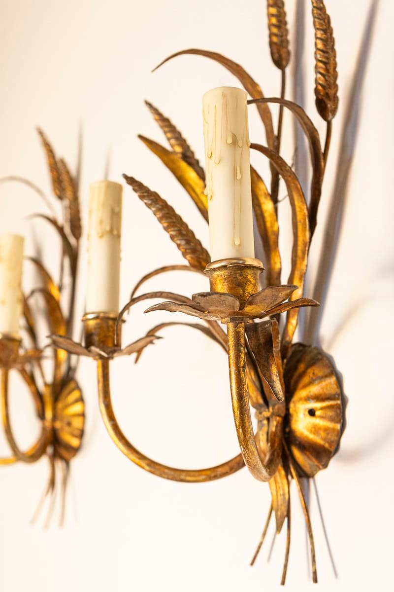 Pair of 20th Century French Gilt Metal Sconces - Inspired By Coco Chanel - JAA