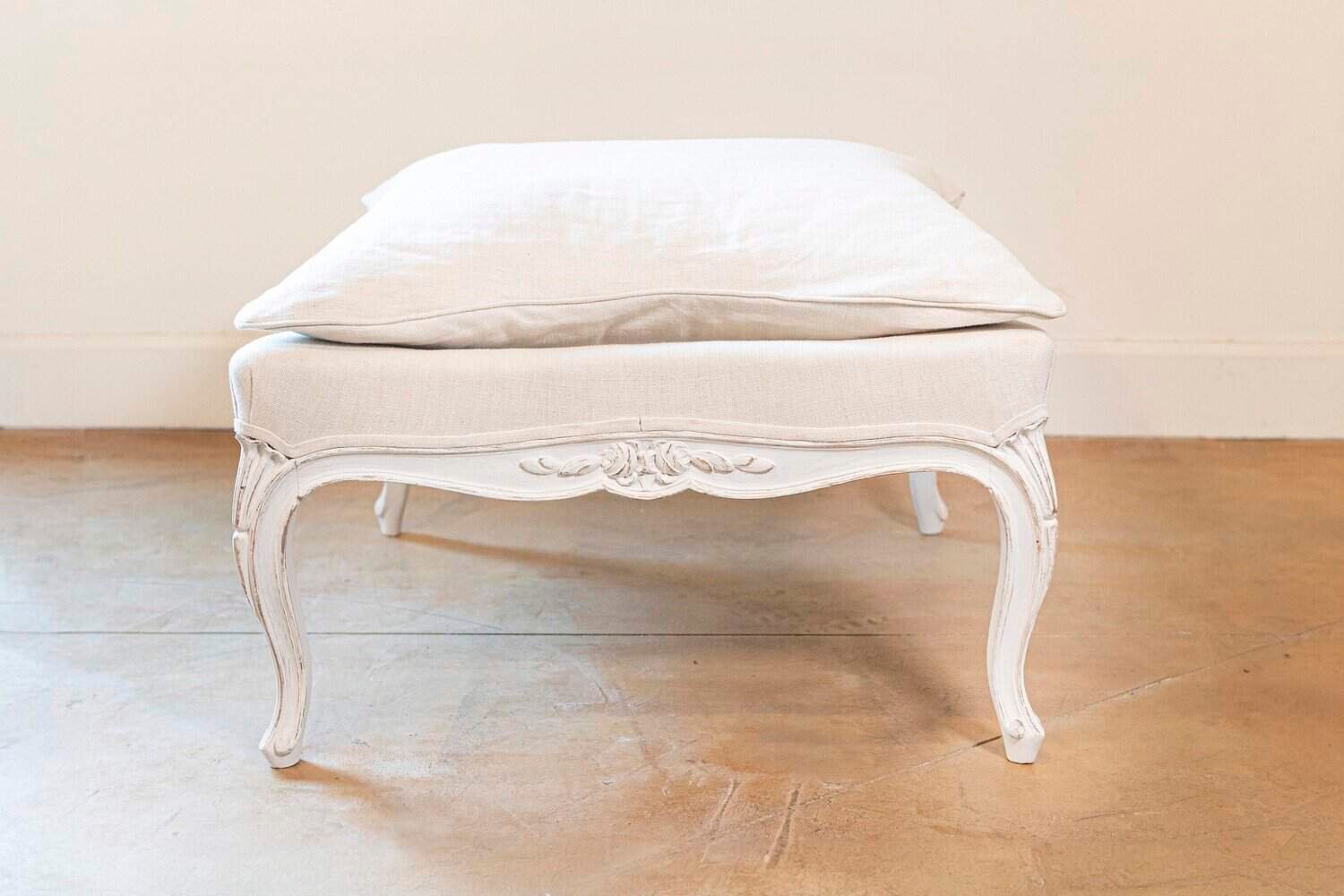 Swedish 1890s Rococo Revival Painted Wood Stool with Carved Floral Motifs - JAA