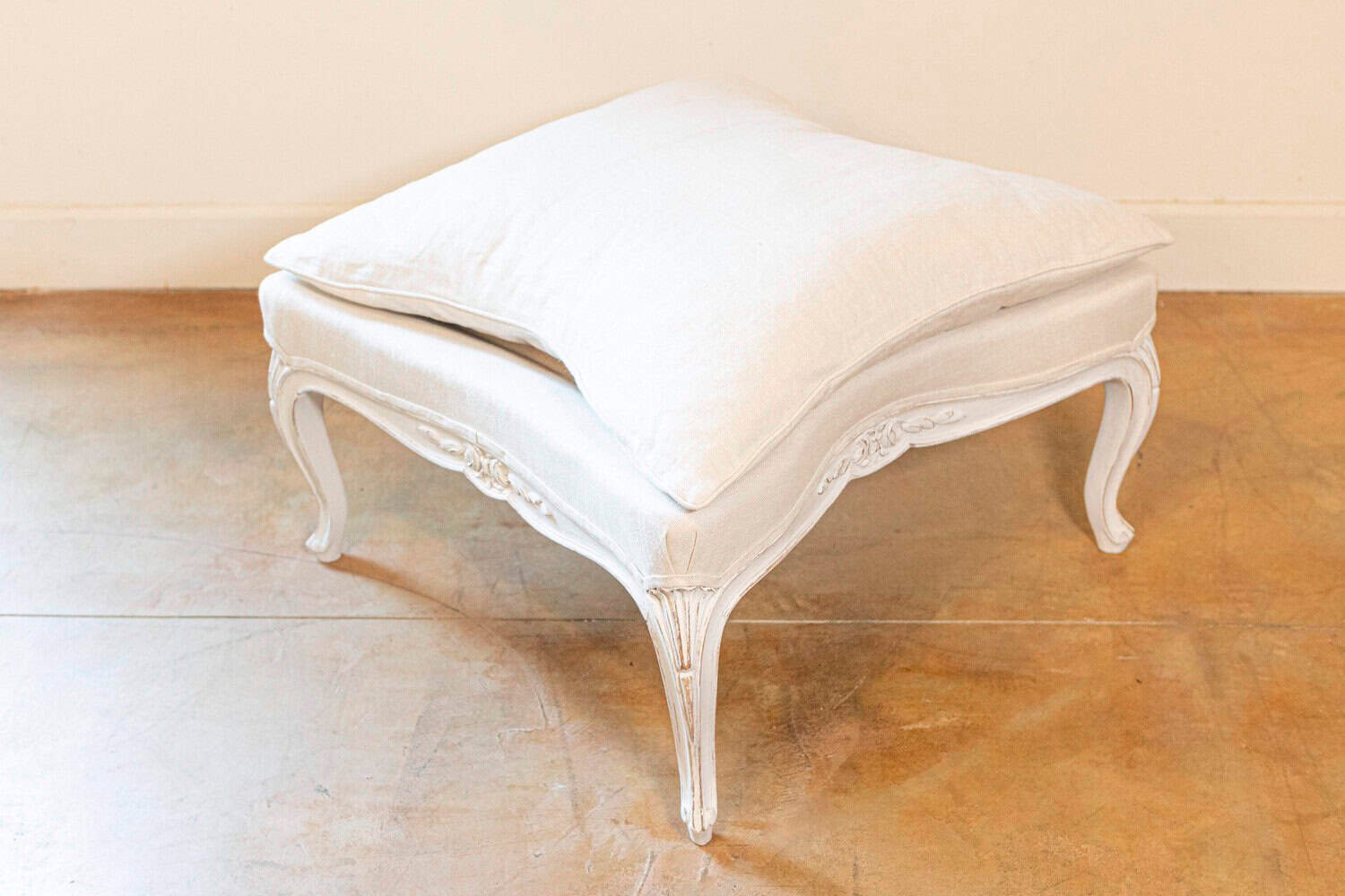 Swedish 1890s Rococo Revival Painted Wood Stool with Carved Floral Motifs - JAA