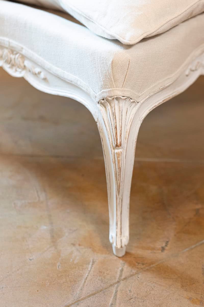 Swedish 1890s Rococo Revival Painted Wood Stool with Carved Floral Motifs - JAA