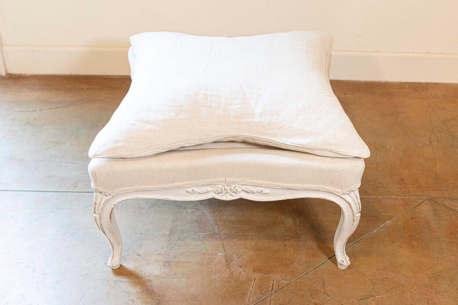 Swedish 1890s Rococo Revival Painted Wood Stool with Carved Floral Motifs - JAA