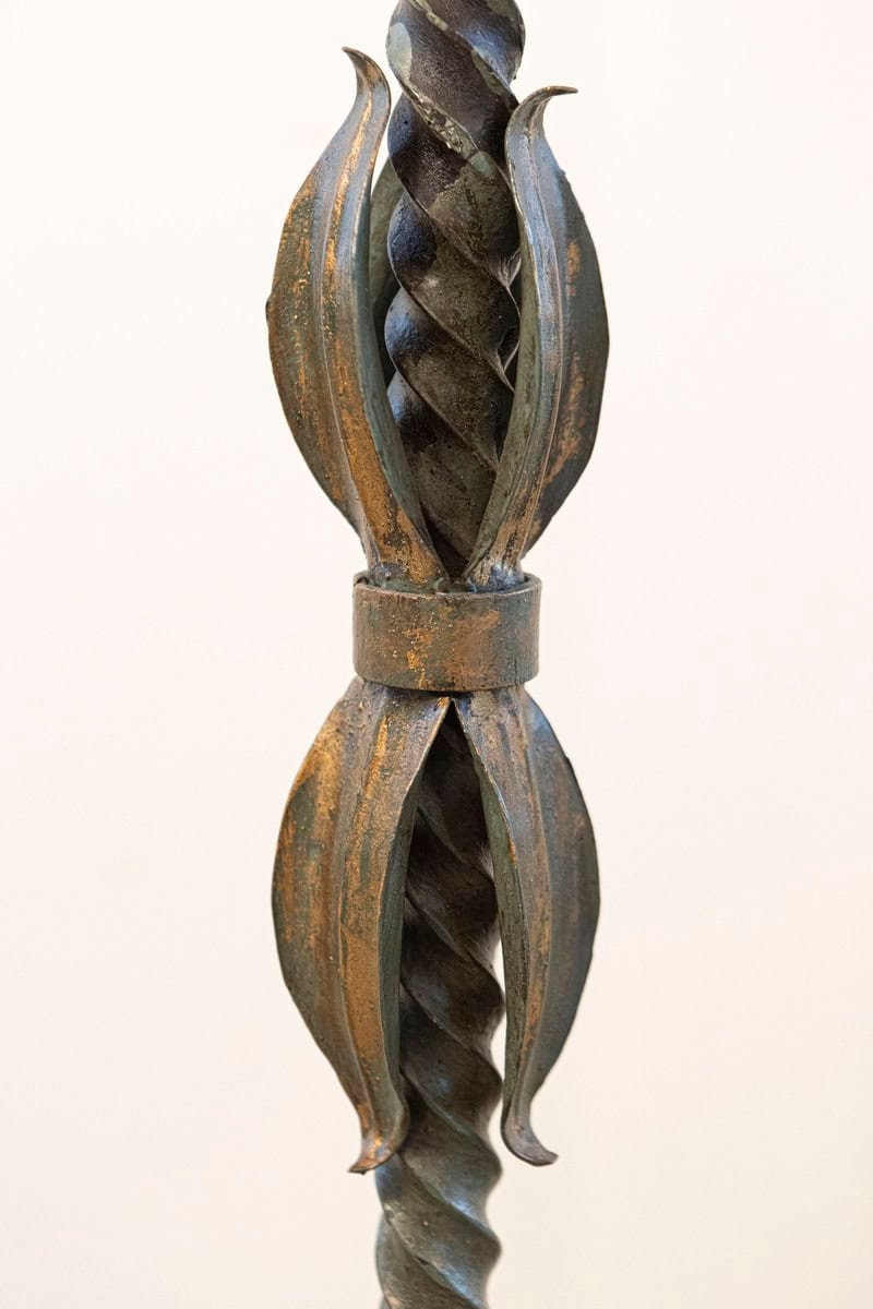 French Wrought Iron Five Light Candelabra with Celadon Lacquer and Gilt Accents - JAA