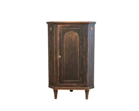 Swedish Gustavian-Style Black Corner Cabinet with Celadon Interior, Circa 1840–1850