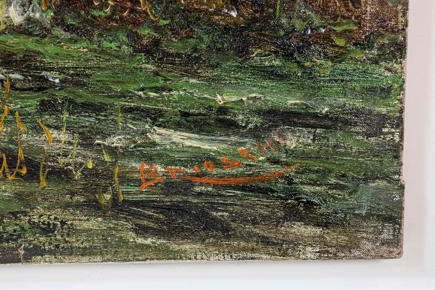 Austrian Oil Painting by Anton Brioschi Depicting a Hamlet Along a Stream - JAA