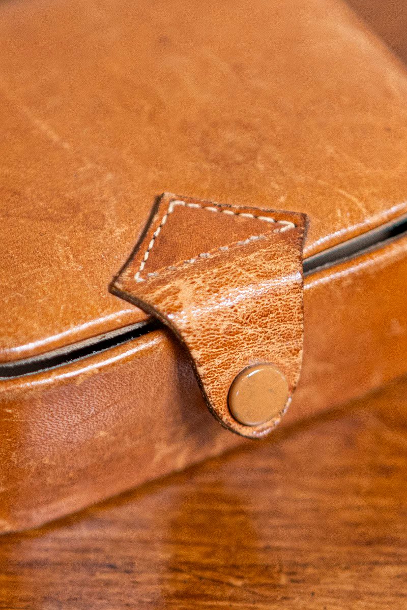 Small Antique Camalier & Buckley Leather Case with Buttoned Strap - JAA