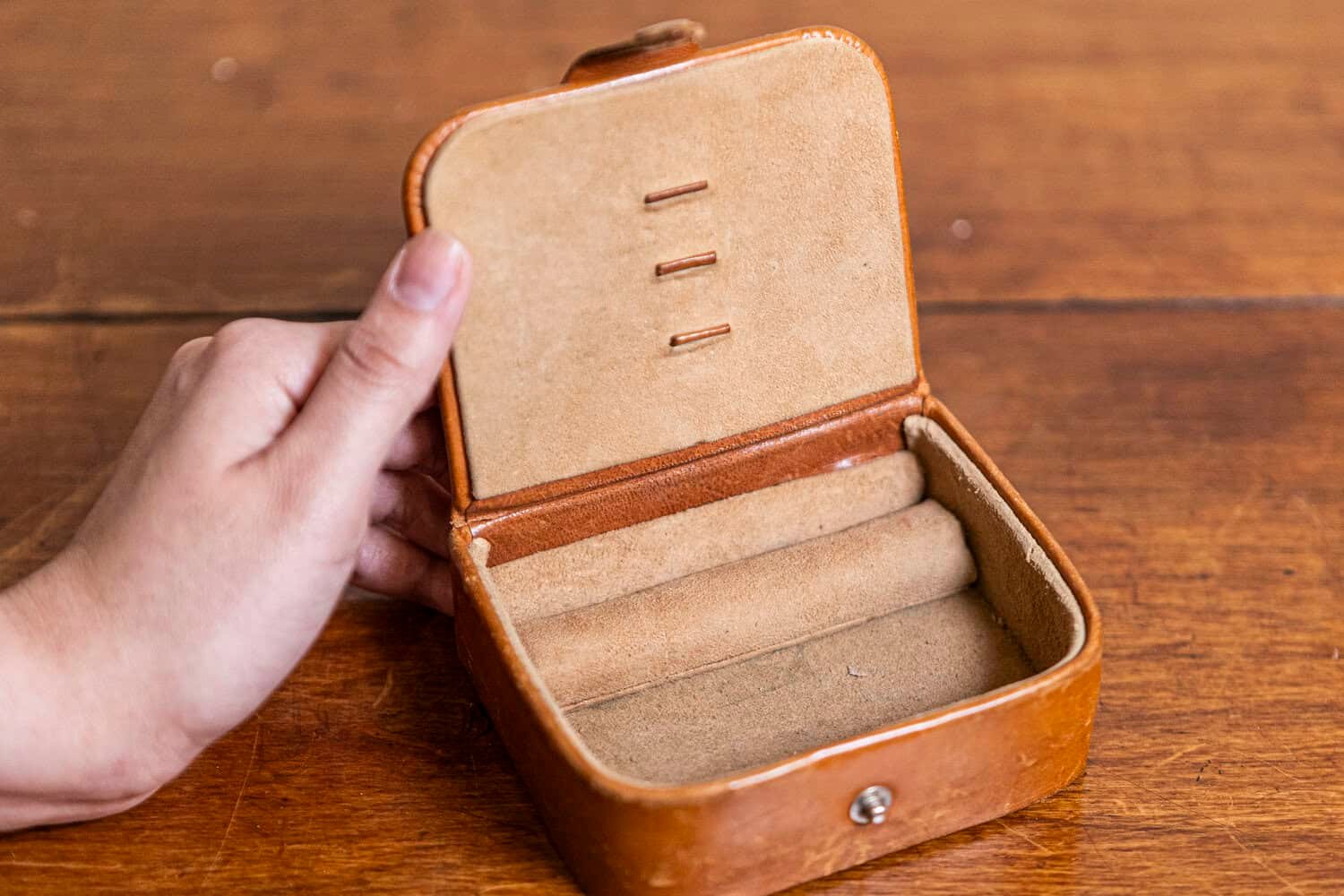 Small Antique Camalier & Buckley Leather Case with Buttoned Strap - JAA