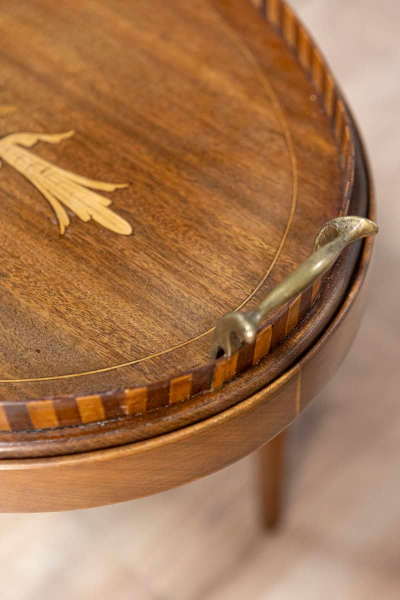 Danish 1900s Walnut Tray Table with Ash Foliage Marquetry and Removable Top - JAA