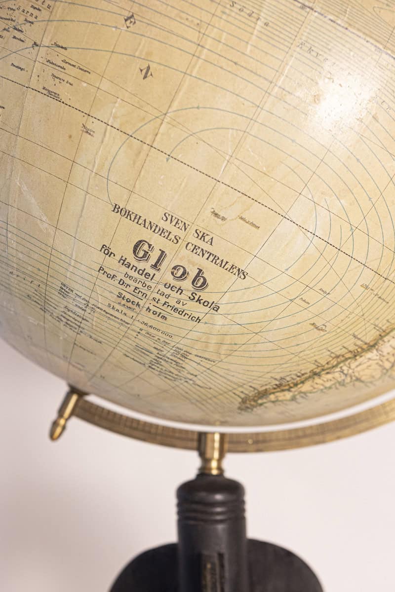 Large Swedish 1910s Freestanding Terrestrial Globe on Black Carved Base - JAA